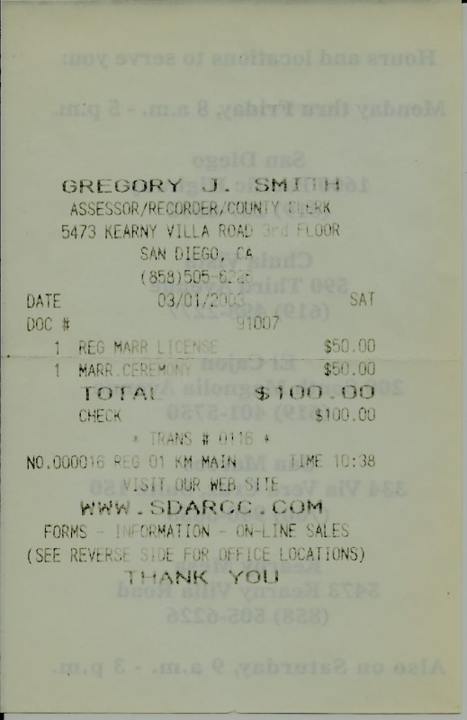 2003 Receipt of Marriage
